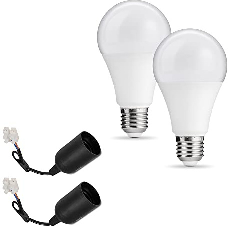 PerfectHD 2x Baufassung Set | E27 | LED Birne 15W | 1250 Lumen 4000K | Renovierfassung Lampenfassung Baustellenfassung | 11 cm Anschlussleitung | inkl. Aufhänger | 2 Stück