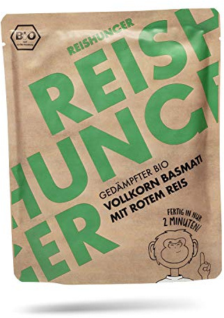 REISHUNGER BIO Mikrowellen Reis Vollkorn Basmati mit Rotem Reis (6 x 250g) - Auch in 12 x 250g verfügbar - Express Reis fertig in 2 Minuten - Vegan, Glutenfrei & 100% Sortenrein
