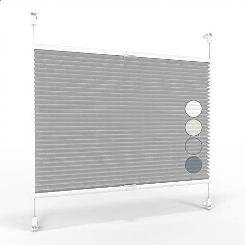 ALOHA Plissee ohne Bohren Klemmfix Faltrollo Plisseerollo Blickdicht Sonnenschutz Jalousie für Fenster & Tür (Grau / 75x130cm / Breite x Höhe)