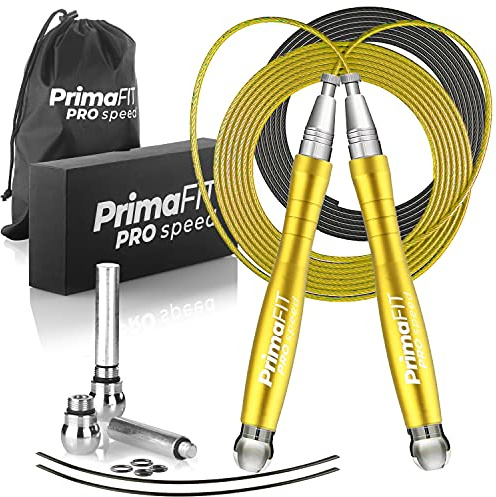 PrimaFIT hopprep för vuxna, fitness Pro Speed Jump Rope, 3 m rephopp, justerbar med vikter, 2 kullager och halkfria handtag, professionell skipping för lådor, MMA, crossfit, extra stålrep, väska