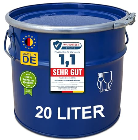 meier Stahlfass 20 Liter Hobbock Deckelfass | Zyklon Staubabsaugung Geeignet | Lebensmittelecht | Metall Blechfass Mülleimer Behälter Kübel mit 2 Seitlichen Fallgriffen | Stabil und Stapelbar