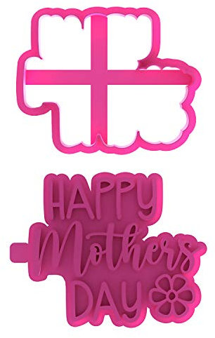 LissieLou Happy Mother's Day Style 2 Cookie Cutter and Stamp Love Heart Icing Stamp Fondant Embosser - Light Pink
