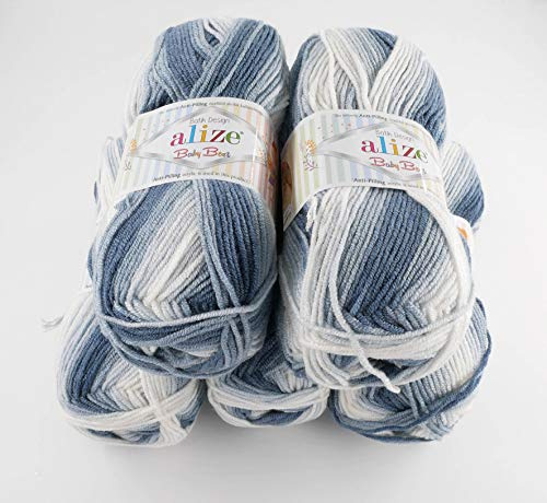 5 x 100g Babywolle Alize Baby Best Batik mit 10% Bambus, 500 Gramm Wolle mit Farbverlauf mehrfarbig (7542)