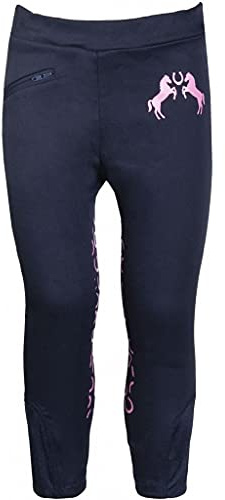 HKM Pantaloni da Equitazione equestri per Bambini | Leggings Regolabili in Vita Elastica Sono Comodi per l'equitazione | Pantaloni in Silicone per Ginocchio in Nylon Viscosa con Materiale Elastan