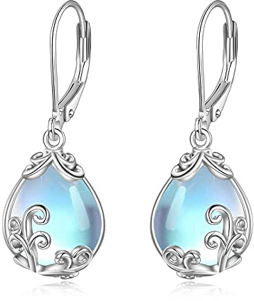 POPLYKE Mondstein Ohrringe Sterling Silber Mondstein Filigrane Hängend Ohrringe Hypoallergene Edelstein Schmuck Geschenke für Frauen