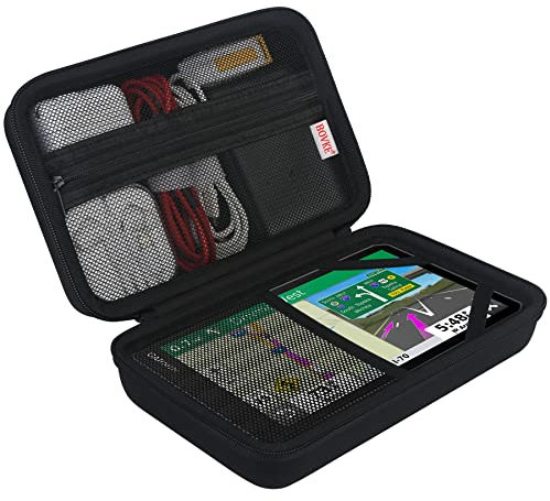 BOVKE Hartes Navi Tasche für 6-7 Zoll Tomtom GO Classic 2nd/ Lite/Advanced/Professional 2. Generation/Expert Plus, Garmin DriveSmart 76/ Camper 795 Gehäuse, Extra Platz für Autoladegeräte, Schwarz
