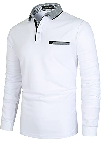 LIUPMWE Poloshirt Herren Langarm Slim Fit Denim Nähen Einfarbig Männer Golf Polo Shirts Baumwolle Polohemd