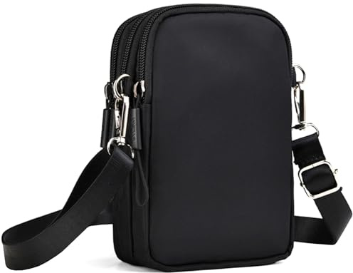 LassZone Women Crossbody Phone Bag Waterproof Nylon Shoulder Handbags 3 Layer Zipper Pockets Phone Purse Wallet with Adjustable Strap
