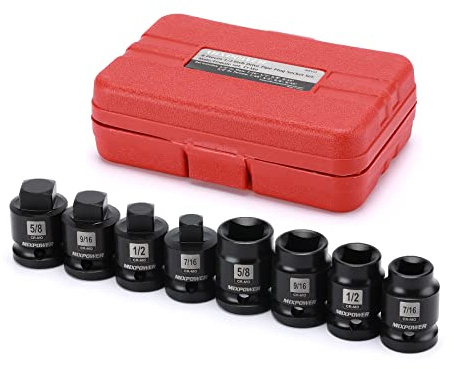 MIXPOWER 8 Pieces 1/2-inch Drive Pipe Plug Socket Set, SAE, CR-MO, Tapered Male Square Drive, Chamfered Female Square Drive