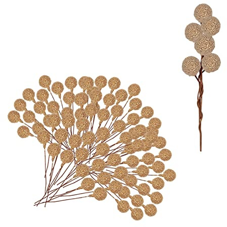 100Stück Weihnachten Künstliche Berries,Gold Gefrostet Holly Beeren Mini Weihnachtsbeere Künstliche Stechpalme für Weihnachten Kranz Dekorationen Kranz Machen Zubehör, Christbaumschmuck Decoration