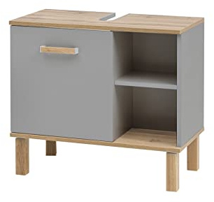 Schildmeyer Waschbeckenunterschrank Padua 148823, platingrau/Eiche Landhaus Dekor, 65,2 x 35,0 x 60,1 cm