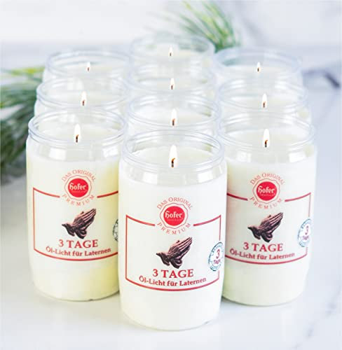 10er Set HOFER Premium Öl-Licht [weiß] 3 Tage Brenndauer | Trauerlicht für Grablaterne | Grablicht, Friedhofskerze