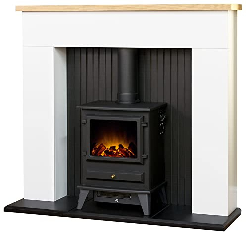 Adam Innsbruck Stove Fireplace in Pure White with Hudson Electric Stove in Black, 45 Inch