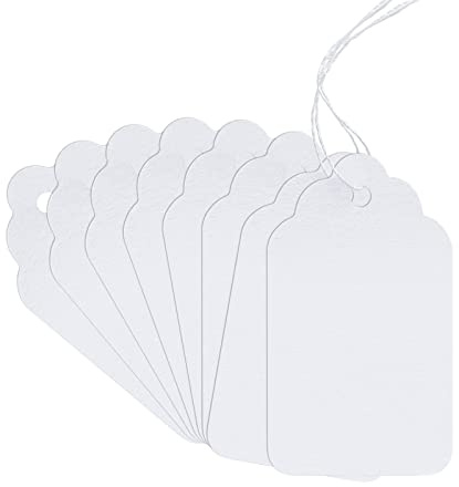 200Pcs White Paper Blank Tags with String, Paper Hang Lace Writable Label, Display Tags for Holiday Bag Clothing 2.75 x 1.57 Inches