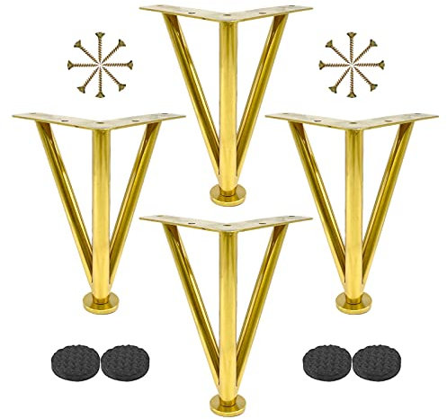 Jolan Haarnadel Tischbeine,4 Stück,Möbelbeine Verstellbar,Metall Möbelfüße,Schreibtisch Sofa Couchtisch Schrank Ersatz Möbelfüsse 10cm 15cm 20cm 25cm 30cm 35cm 40cm 60cm Tischfüße,Gold-15cm/5.9in