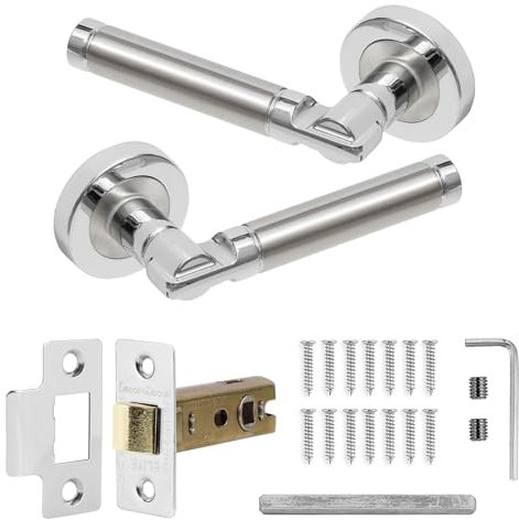 Decoranddecor Enigma Duo Colour Round Door Handles – Aluminium Silver Internal Handle Sets with Mortice Latch – Sleek and Versatile Design for Bedrooms, Bathrooms, and Interior Doors