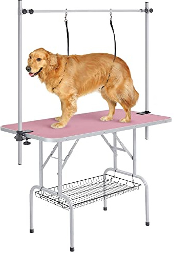 Yaheetech 46 Pet Dog Grooming Table Height Adjustable for Large Dogs, Pink