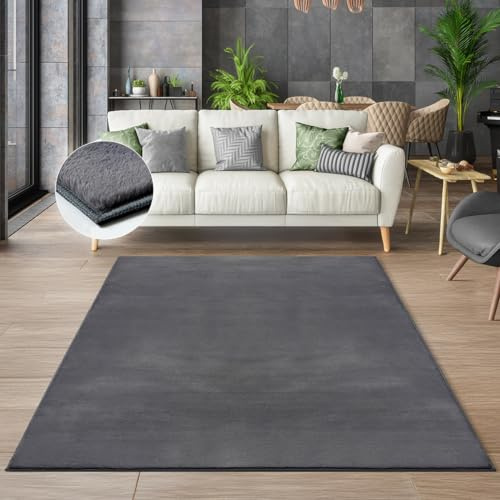 the carpet Cosy – Kuscheliger Fellteppich, Weich & Elegant, Waschbar und Für Fußbodenheizung Geeignet, Öko-Tex Zertifiziert, Hochwertiger Kunstfell Teppich, Anthrazit, 200 x 280 cm