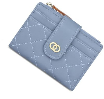 SUNAVY Mini Geldbrse Damen Klein: Viele Fcher, 8 Kartenfcher, Mnztasche - Kleines Portemonnaie Damen Leder RFID Schutz (Blau)