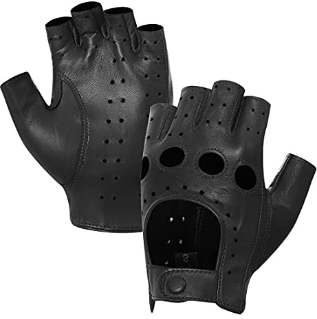 Harssidanzar Damen fingerlose Lederhandschuhe Schaffell Single Line GL012