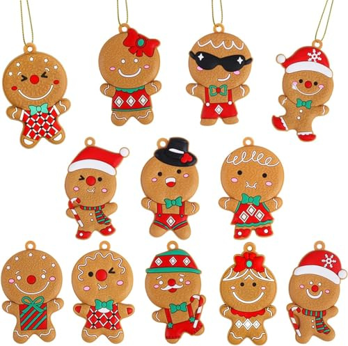 DERAYEE 12pcs Bonhomme Pain d'Epice de Noël, Ornements Sapin de Noël, Pendentif Arbre de Noël Festival Fête Décoration Bricolage Artisanat