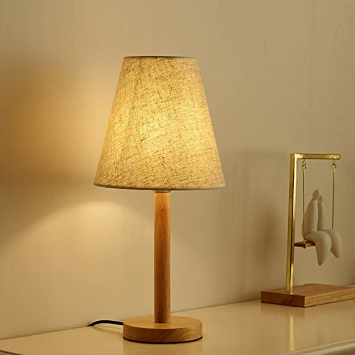 Chao Zan Tischleuchte mit Stoffschirm - Holz Tischlampe für das Wohnzimmer -Nachttischlampe für das Schlafzimmer - mit E27-Fassung und Schalter, ohne Leuchtmittel (A)