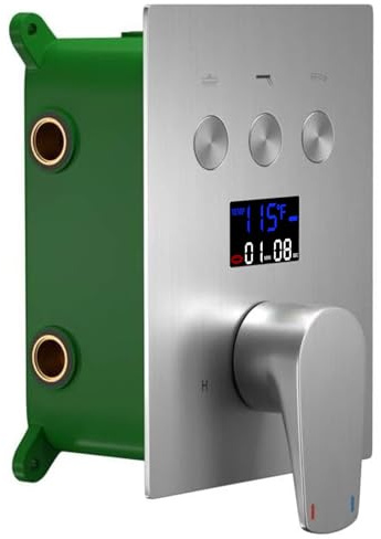 HONGTONGSOWER 3 Way Shower Mixer Valve Digital Display Three Function Shower Diverter Kit Brass Brushed Nickel Shower Rough-in Mixer Valve for Bathroom Concealed Shower Flow Control Replacement