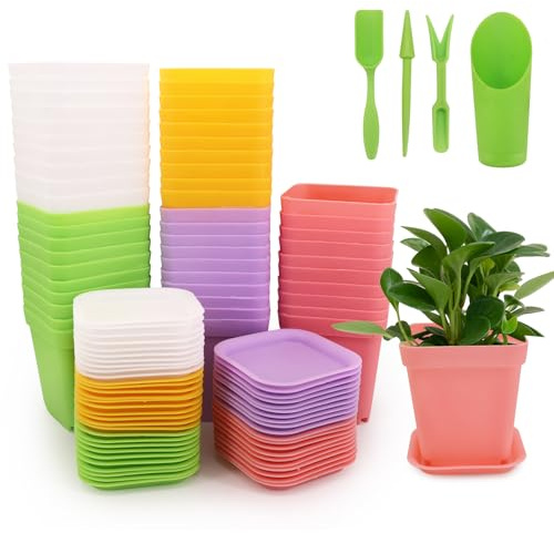 Seahelms 50 Stück 7CM Anzuchttöpfe mit Ablauflöchernmit Blumentopf Pflanztopf Kunststoff Übertopf für Pflanzen,Sukkulenten,Setzlinge,Stecklinge,Umpflanzen