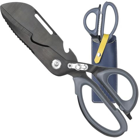 VOGARB Kitchen Scissors for Food Heavy Duty Kitchen Shears Dishwasher Safe Poultry Shears for Chicken Meat Vegetable,Stainless Steel Titanium Coating,9.37-Inch (Black)