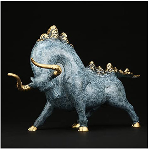 Buddha-Statue, Kupfer, chinesisches Sternzeichen, Stier, Ochse, Jahr, Maskottchen, Reichtum, Wohlstand, Statue, Hochtemperatur-Färbeprozess, Tischdekoration (blau), Feng Shui-Dekoration (Größe: M)