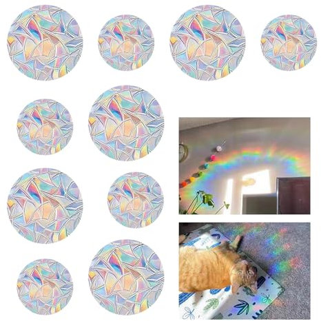 Lot de 10 autocollants attrape-soleil prisme pour fenêtre, autocollants arc-en-ciel, protection contre les oiseaux pour fenêtre, anti-collision
