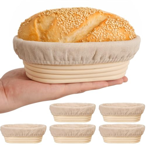6 Inch Oval Banneton Bread Proofing Basket Set of 6, Kikcoin Mini Sourdough Bread Baking Supplies, Small Banneton Basket Proofing Baskets for Sourdough Bread Baking