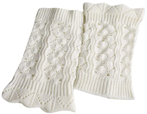 BEBIKR Kurze Beinstulpen für Damen, Nachahmung, Spitze, Vintage-Stil, gehäkelt, gestrickt, gewellter Rand, einfarbig, Stiefelstulpen, Socken, Beinstulpen, Gothic, Übergröße, weiß, One size