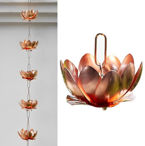 Regenablaufkette Lotus-Regenkettendekor im Freien, Exquisites Dachrinnen-Regenfangketten-Fallrohr für Die Traufenentwässerung, Längenverstellbare Regenspielketten ( Color : Copper , Size : 5m (16.4ft)