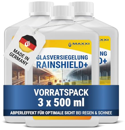 Maxxi Clean | 3x 500 ml Scheibenversiegelung [Rain Shield +] | Glasversiegelung | Nanoversiegelung | Regenabweiser mit Lotus-Effekt | Scheibenversiegelung mit Abperleffekt für klare Sicht