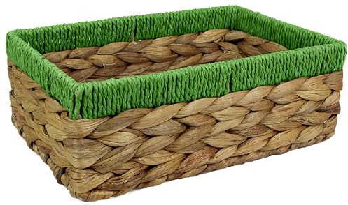 Rectangular Water Hyacinth Small baskets for storage Natural and Green wicker basket shelves open Decorative gift box Small bathroom mini tray makeup bathroom Kitchen organiser (1, medium 28cm)
