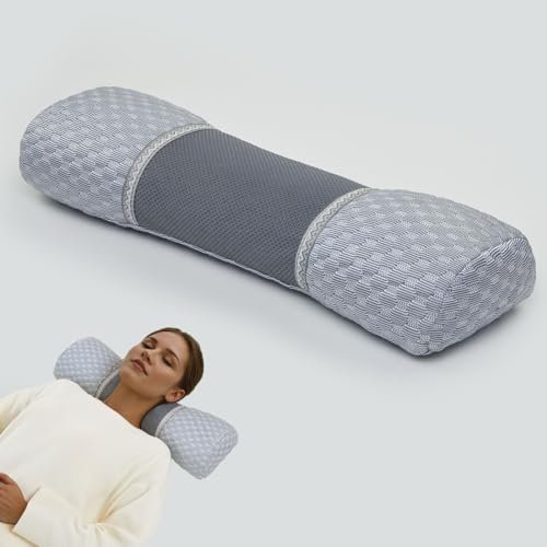 EDMILE Buckwheat Filling Neck Support Pillows Buckwheat Hulls Adjustable Roll Pillow, Cervical Bolster Cooling Round Ergonomic Pillows for Lumbar Bed Legs Back Support, Grey 5x20