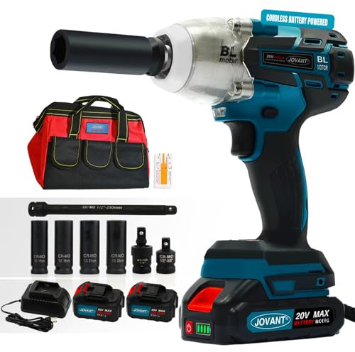 jovant Cordless Impact Wrench Kit, 20V MAX Electric Impact Gun, 737Ft-lbs(1000N.m) Brushless Impact Wrenches, Power Impact Wrenches with 5-Mode Speed,Torque Wrench 1/2 Drive for Car/Truck RV/Mower