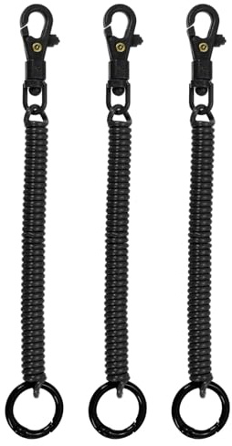 PATIKIL Porte-Clés à Ressort Rétractable, 3 Pcs Cordons Porte-Clés Anti-Perte Avec Mousqueton en Plastique pour Clés et Portefeuille, Noir