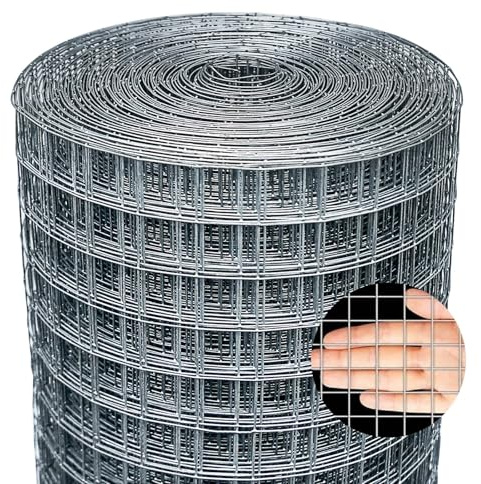 Jordbrux Galvanized Chicken Fence Wire Mesh Roll - 1m x 25m 0.9mm Wire Metal Mesh Roll Hardware Cloth, for Garden and Animal Enclosure Chicken Coop Flower Beds Rabbits Wire Fencing