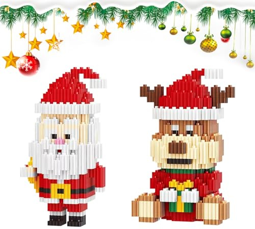 Durdiiy Weihnachtsbauset, Bausteine Modell,Weihnachtsmann Elch/Schneemann Weihnachtsbaum Bausteine,Konstruktionsspielzeug für Mädchen und Jungen Geschenk zu Weihnachten für Mädchen und Jungen