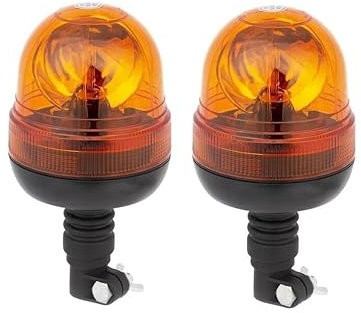Générique 2 pcs Gyrophares Orange Rotatif 12V 24V + Ampoules Halogène Lampe Balise d'Avertissement Sur Hampe Flexible Tige DIN