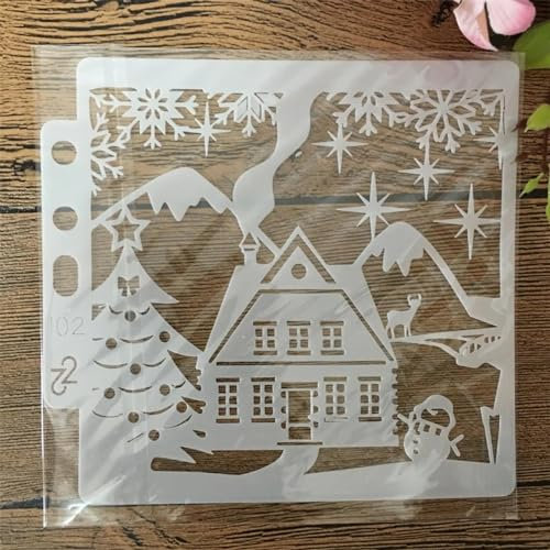 Schablonen zum Malen, 14 x 13 cm, Weihnachts-Schneehaus, wiederverwendbare Schablonen zum Malen auf Holz, Handwerk, Leinwand, Papier, Stoff, Möbeln, Wänden