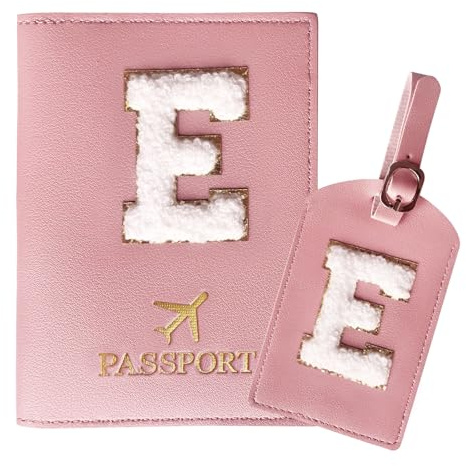 ZVRSUA Reisepasshülle Rosa und Kofferanhänger Set mit Buchstabe E, Passport Hülle Reise Gadgets und Travel Essentials Hülle Reisepass,Geschenk für Frauen/Teenager/Mädchen/Kind(E)