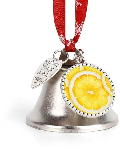Decorative Bells Lemon Slice Pattern Printed Christmas Bells Decoration Christmas Tree Bell Decoration with Stainless Steel Love Pendant Suitable for Holiday Decoration and Car Decoration