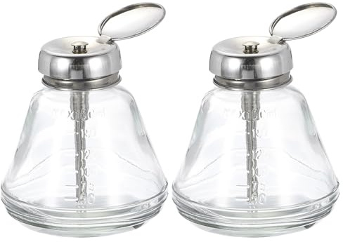 sourcing map 2 Pcs 6.1Oz / 180ML Glass Pumping Dispenser Bottle Square Liquid Pumping Press Push Down Alcohol Container with Metal Flip Cover for Makeup Remover Dispensing Alcohol