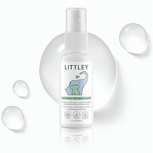 Tänk smartare produkter Littley napp- och bitringsrengörare med hypoklorös syra, giftfri och alkoholfri, mild formel för rengöring av baby och småbarn, 57 ml sprayflaska i resestorlek