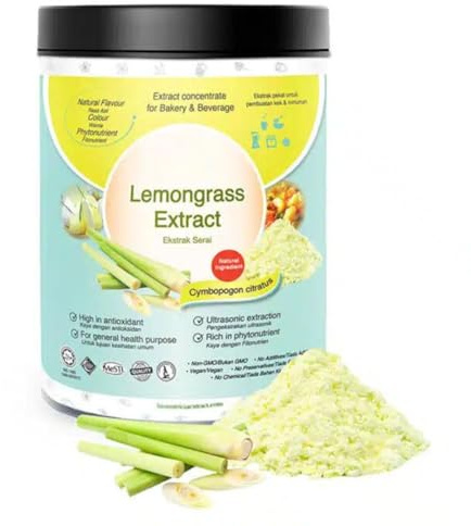 Extracto estandarizado de hierba de limón - Cymbopogon citratus - Polvo 200g puro 100% natural sin aditivos - Para sopa, batidos, café, bebidas, pastelería