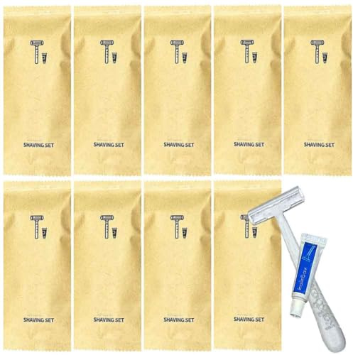 Confezione da 10 rasoi monouso da viaggio confezionati singolarmente con crema da barba; set di rasoi manuali per la cura privata degli ospiti dell'hotel; rasoio da barba multiuso per casa, hotel e