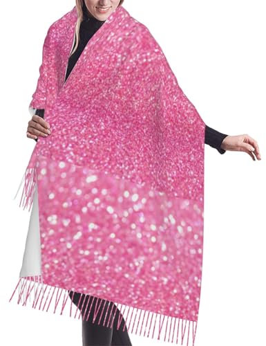 Poadnly Funkelnder rosa Glitzer bedruckt, Großer weicher Kaschmir-Schal, Wickelschal, Fransenschal, leichte Stola, 196 x 68 cm